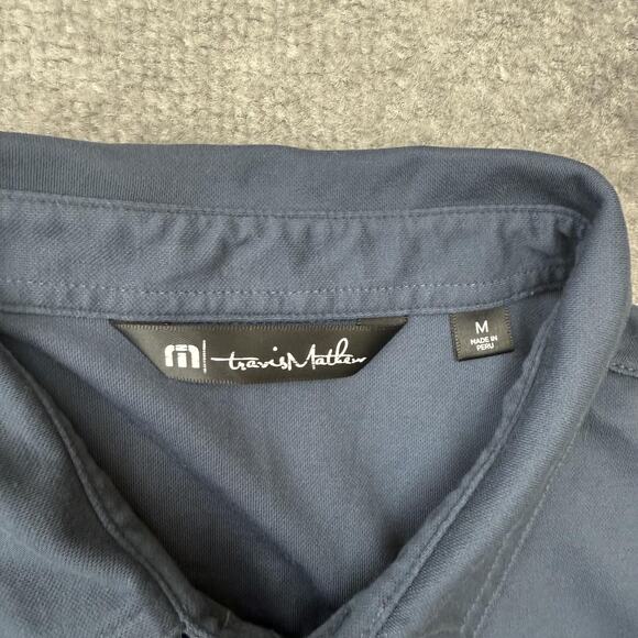 Travis Mathew Polo Shirt Mens Medium Blue Retro Stripe Golf Athletic Casual - Picture 3 of 7